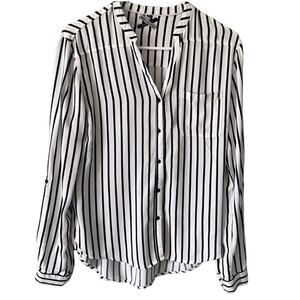Khujo  Women's  Constanze White  Striped  Viscose Long Sleeves Shirt Size Medium